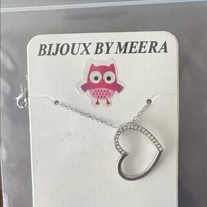 16” Silver Heart with Rhinestones Pendant Necklace